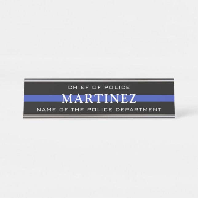 Custom Thin Blue Line Police Officer Police Dept Desk Name Plate (Front)