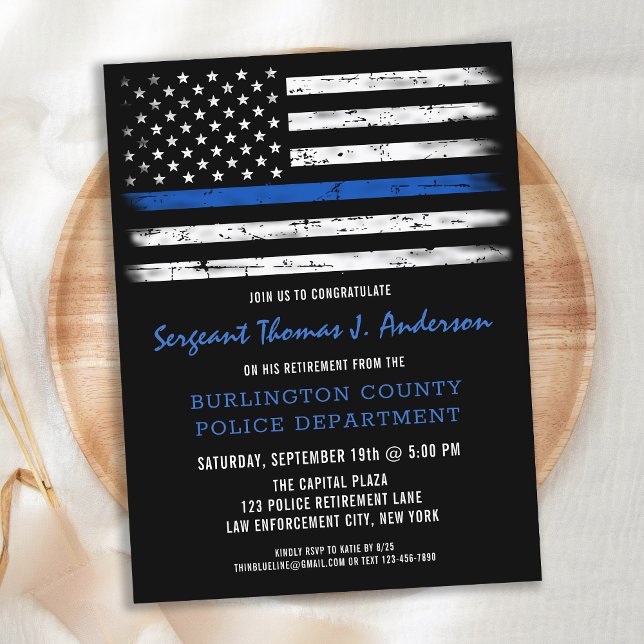 Custom Thin Blue Line Police Officer Retirement Announcement Postcard (Creator Uploaded)