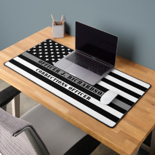 Custom Thin Gray Line Corrections Officer Gifts Desk Mat