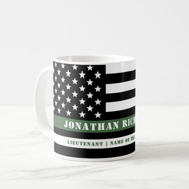 Custom Thin Green Line USA Flag Military Soldier Coffee Mug (Front Left)