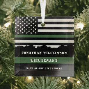 Custom Thin Green Line USA Flag Military Soldier Glass Ornament