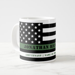 Custom Thin Green Line USA Flag Military Soldier Large Coffee Mug