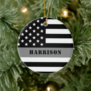 Custom Thin Grey Line Corrections Officer Ceramic Ornament