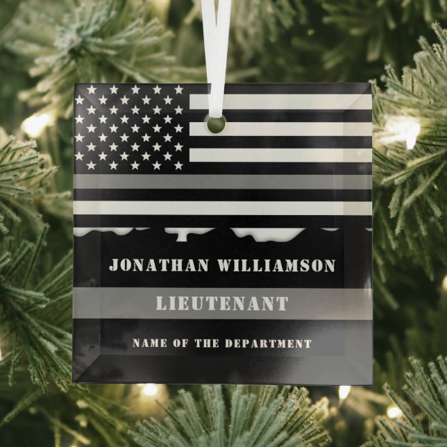 Custom Thin Grey Line Corrections Officer Gifts Glass Ornament (Insitu)