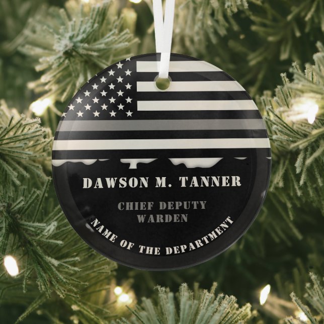 Custom Thin Grey Line Corrections Officer Gifts Glass Ornament (Insitu)