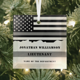 Custom Thin Grey Line Corrections Officer Gifts Glass Ornament