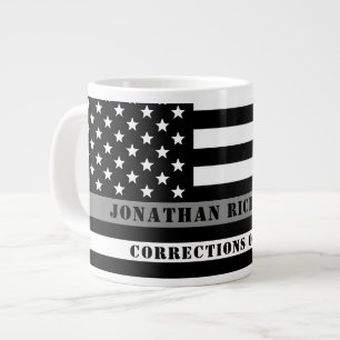 Custom Thin Grey Line Corrections Officer Gifts Large Coffee Mug