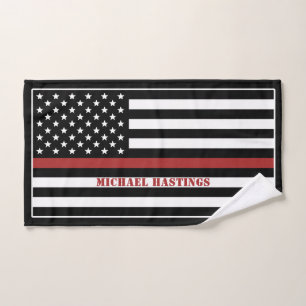Custom Thin Red Line Firefighter Fire Department Hand Towel