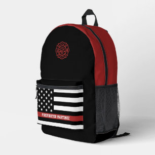 Custom Thin Red Line Flag Firefighter  Printed Backpack