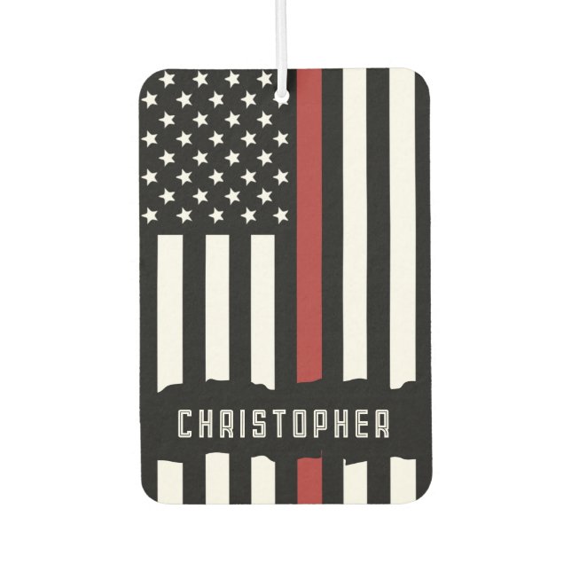 Custom Thin Red Line USA Flag Firefighter Air Freshener (Front)