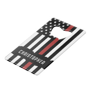 Custom Thin Red Line USA Flag Firefighter Credit Card Bottle Opener