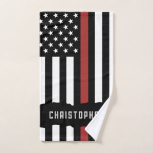 Custom Thin Red Line USA Flag Firefighter Hand Towel