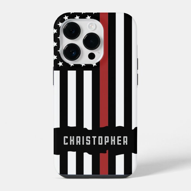Custom Thin Red Line USA Flag Firefighter iPhone Case (Back)