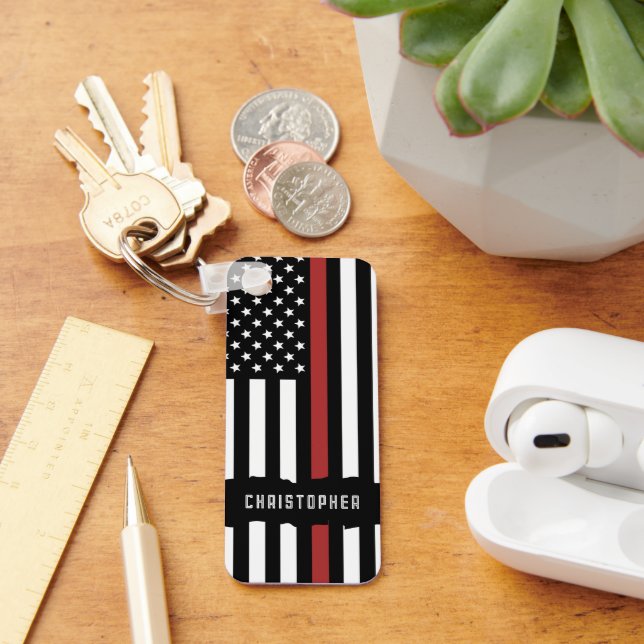 Custom Thin Red Line USA Flag Firefighter Keychain (Desk)