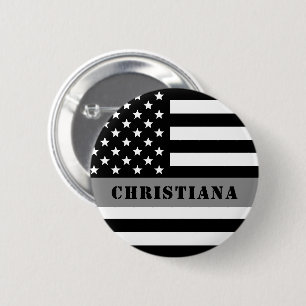 Custom Thin Silver Line Flag Corrections Officer 2 Inch Round Button