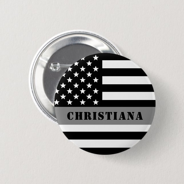 Custom Thin Silver Line Flag Corrections Officer 2 Inch Round Button (Front & Back)
