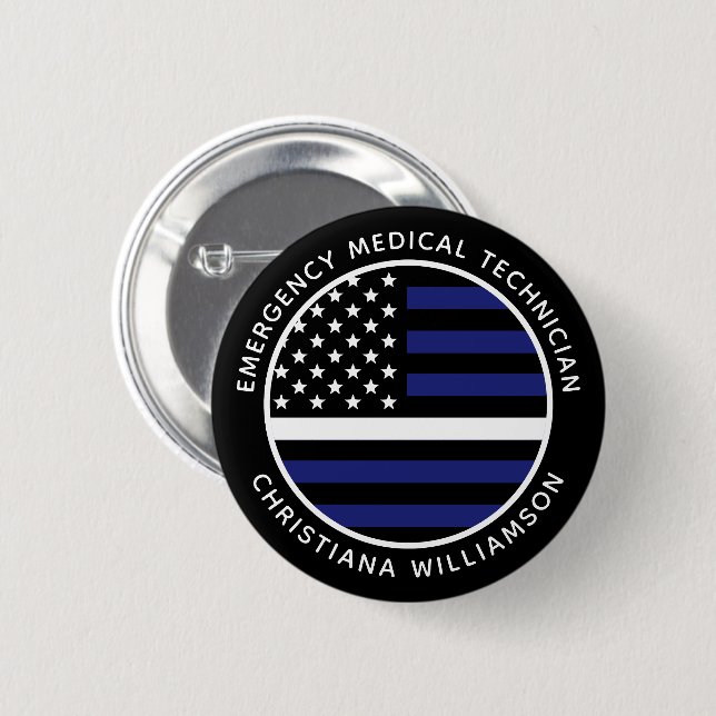 Custom Thin White Line USA Flag EMS EMT  2 Inch Round Button (Front & Back)