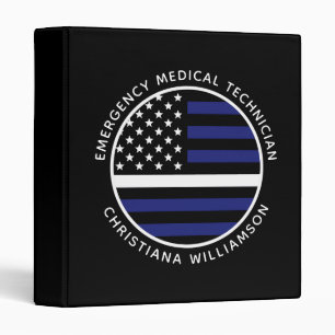 Custom Thin White Line USA Flag EMS EMT  Binder