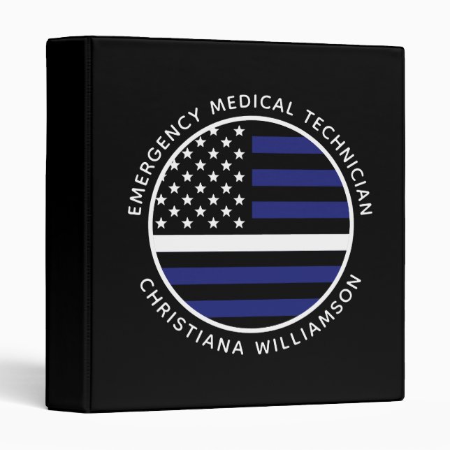 Custom Thin White Line USA Flag EMS EMT  Binder (Front/Spine)