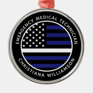 Custom Thin White Line USA Flag EMS EMT  Metal Ornament