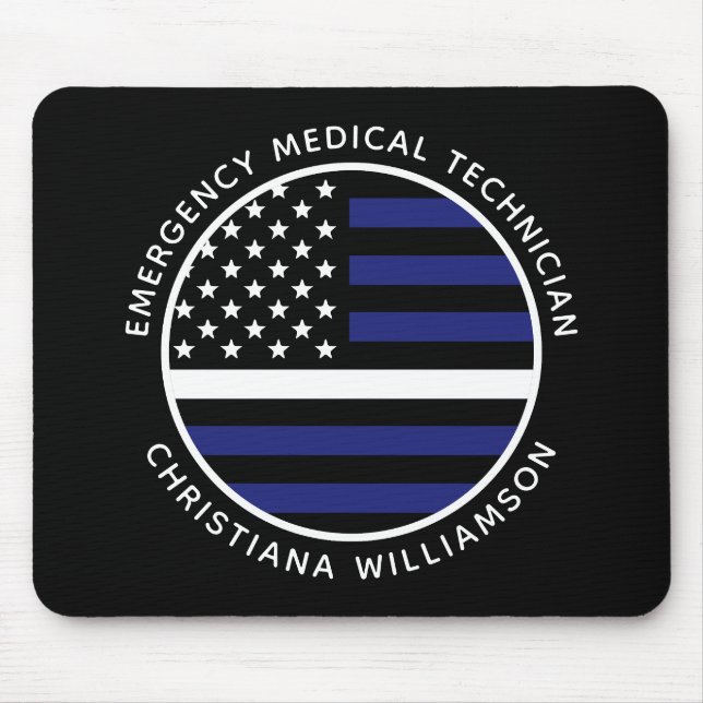 Custom Thin White Line USA Flag EMS EMT  Mouse Pad (Front)
