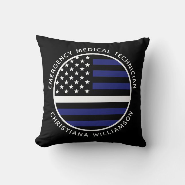 Custom Thin White Line USA Flag EMS EMT  Throw Pillow (Front)
