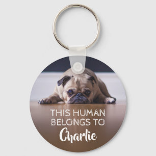 Custom This Human Belongs To Funny Dog Pet Cat Keychain