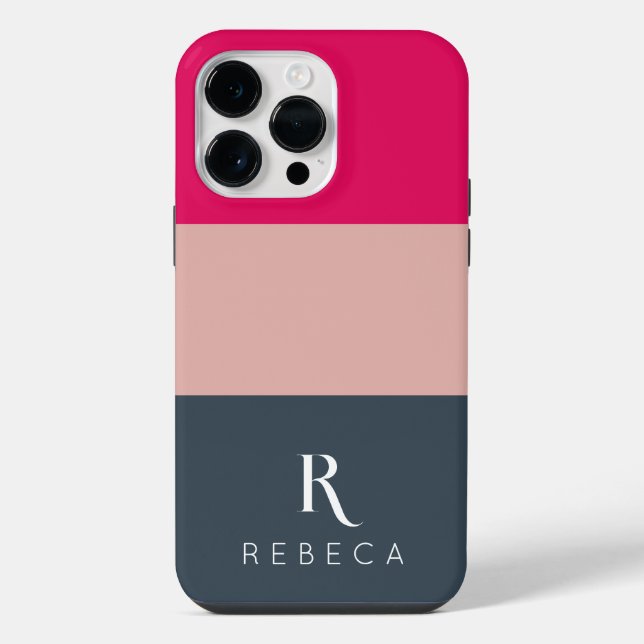Custom Three Colour Block Blush Pink Raspberry Gre iPhone Case (Back)