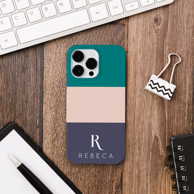 Custom Three Colour Block Blush Pink Teal Rose Gre iPhone Case (Creator Uploaded)