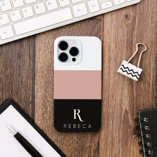 Custom Three Colour Block Rose Gold White Black iPhone 14 Pro Max Case
