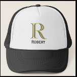 Custom Three-Layered Monogram with First Name  Trucker Hat<br><div class="desc">UNIQUE LAYERING OF THE MONOGRAM -- look closely and you will see two colours, which gives it the feeling of depth. Personalized additionally with the first name. Perfect as father's day gifts for dad, gifts for grandfather, husband, groom, best man, groomsmen and more. Or, you might just enjoy for yourself!...</div>