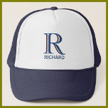 Custom Three Layered Monogram with First Name  Trucker Hat<br><div class="desc">UNIQUE LAYERING OF THE MONOGRAM -- look closely and you will see three colours, which gives it the feeling of depth. Personalized additionally with the first name. Special idea for a gift or you might just enjoy for yourself! If you have any design questions or a special request, please send...</div>
