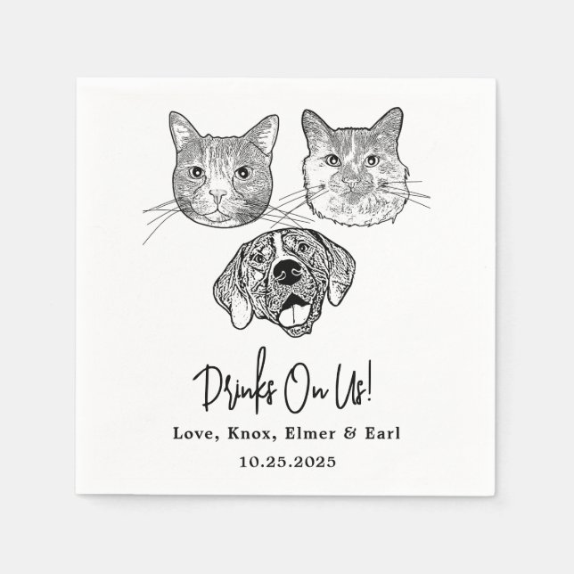 Custom Three Pet Cocktail Napkins Wedding (Front)