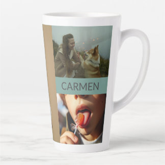 Custom Three-Photo Collage and Personalized Text Latte Mug