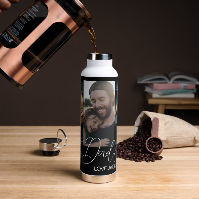 Custom Three Photo Collage Best Dad Ever Insulated Water Bottle (Coffee)