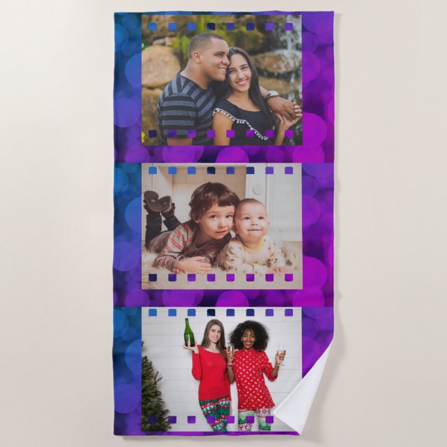 Custom Three Photo Personalized Picture Film Beach Towel (Front)