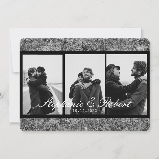 Custom Three Photos Black White Abstract Wedding Invitation (Front)