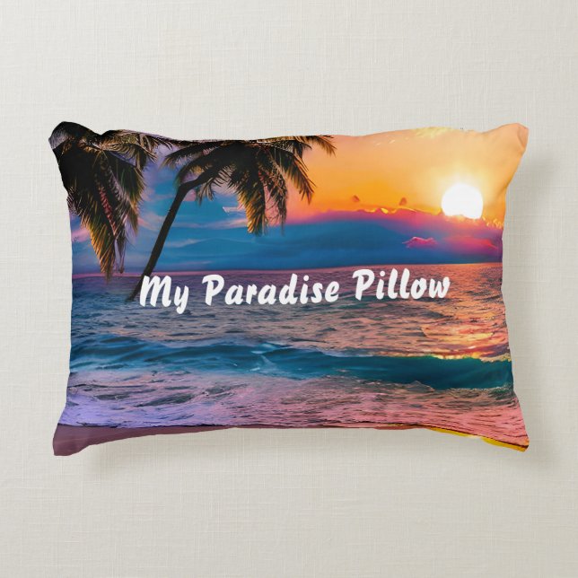 Custom Throw Pillow Beach Sea & Sunset Watercolor (Front)