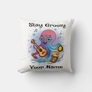 Custom Throw Pillow Retro Octopus Name & Text