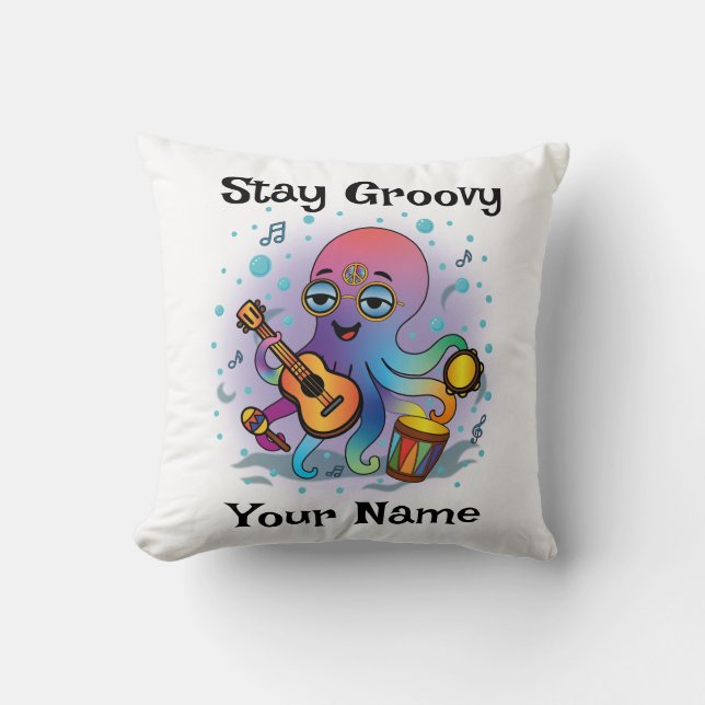 Custom Throw Pillow | Retro Octopus | Name & Text (Front)