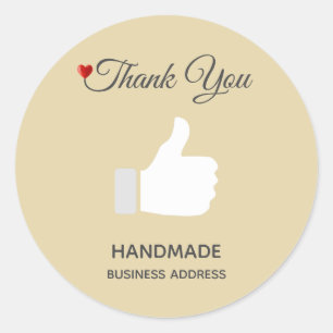 Custom Thumbs Up Image on Light Beige Thank You Classic Round Sticker