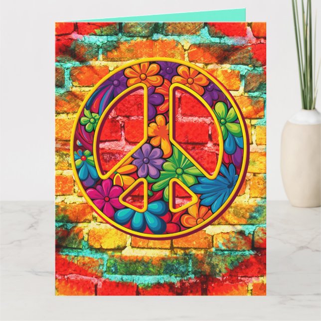 Custom Tie Die Peace Sign Brick Wall Graffiti  Card (Front)
