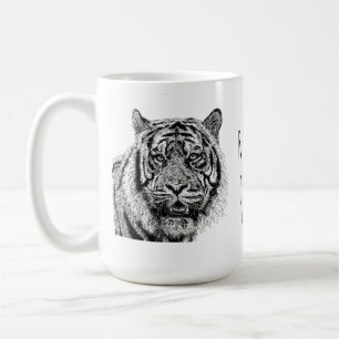 Custom Tiger  Black and White Monogram Saying Coffee Mug