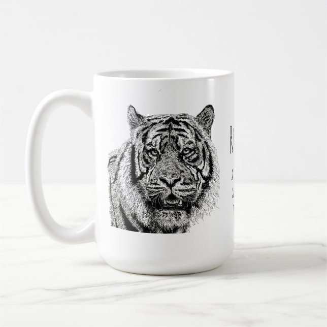 Custom Tiger  Black and White Monogram Saying Coffee Mug (Left)