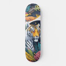 Custom tiger joungle watercolor skateboard