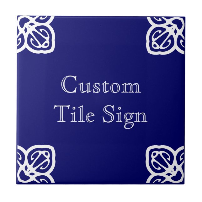 Custom Tile Sign - Spanish White on Blue (Front)