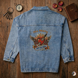 Custom Till Death Traditional Tattoo Heart & Dagge Denim Jacket