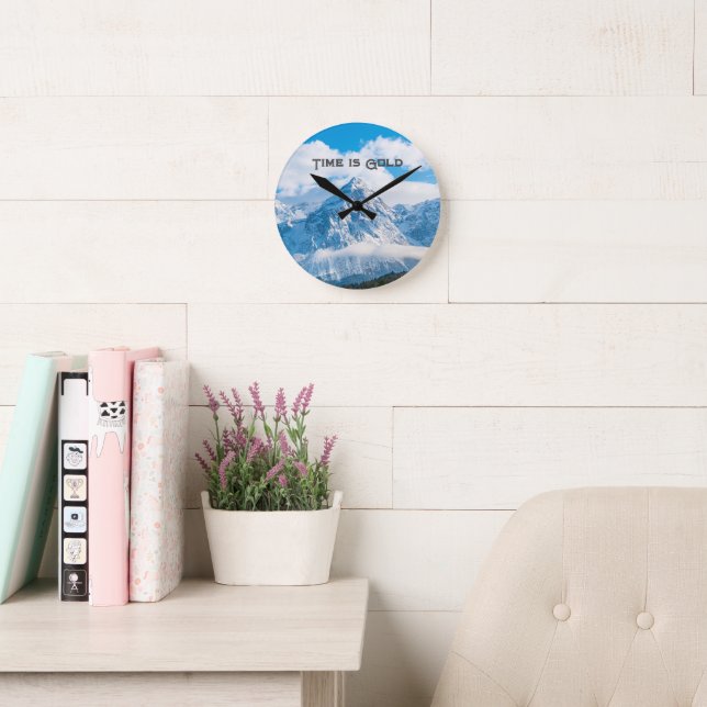 Custom Time is Gold Text Sky Image Wall Clock (Reading Room)