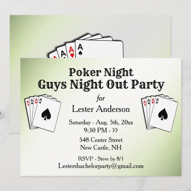 Custom Title Green Poker Night Party Invitation (Front/Back)