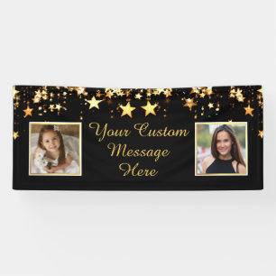 Custom Title Occasion Black Gold Stars Two Photos Banner